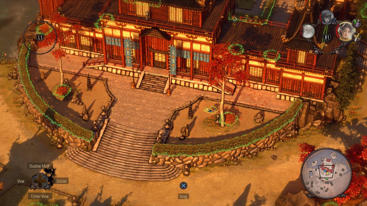 Shadow Tactics: Blades of the Shogun (PlayStation 4) screenshot: In front of lord Yabu's residence