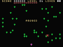 Scentipede (MSX) screenshot: To pause press the "P" key.