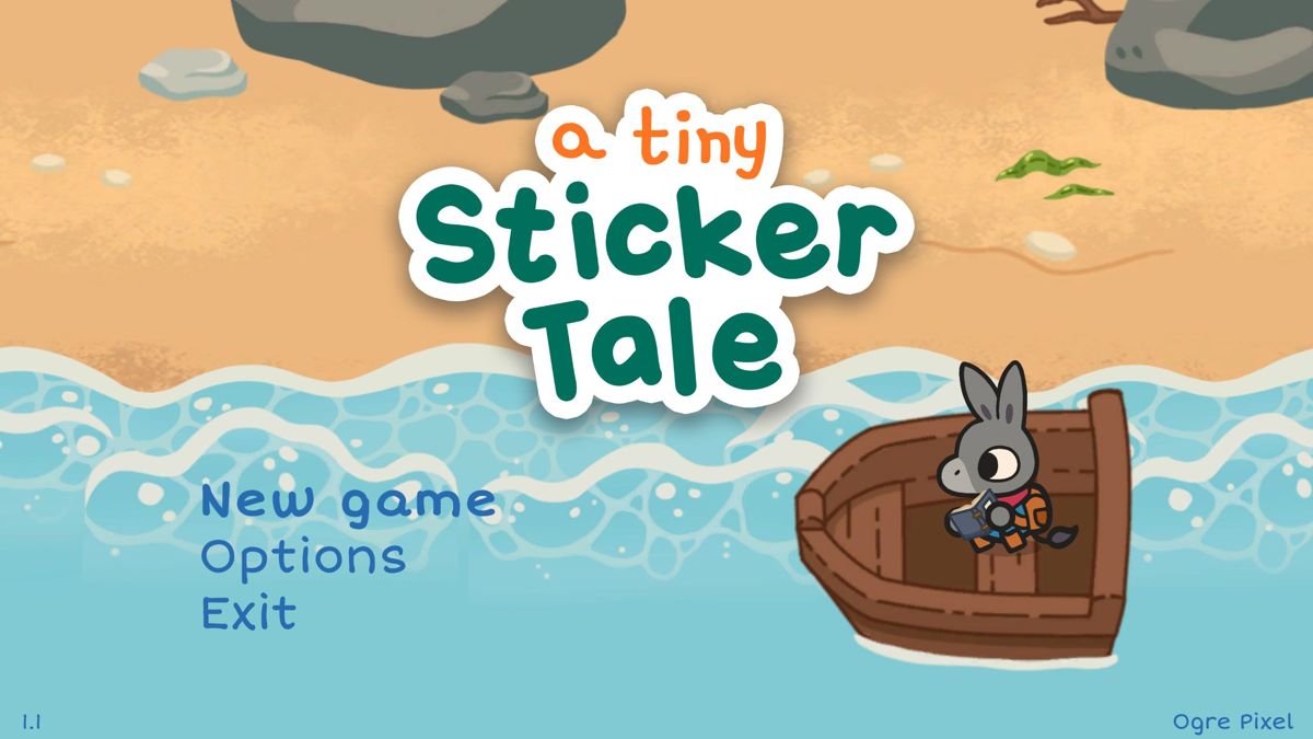 A Tiny Sticker Tale (Windows) screenshot: The title and menu screen. This is the first time I played the game, future sessions will have a CONTINUE option