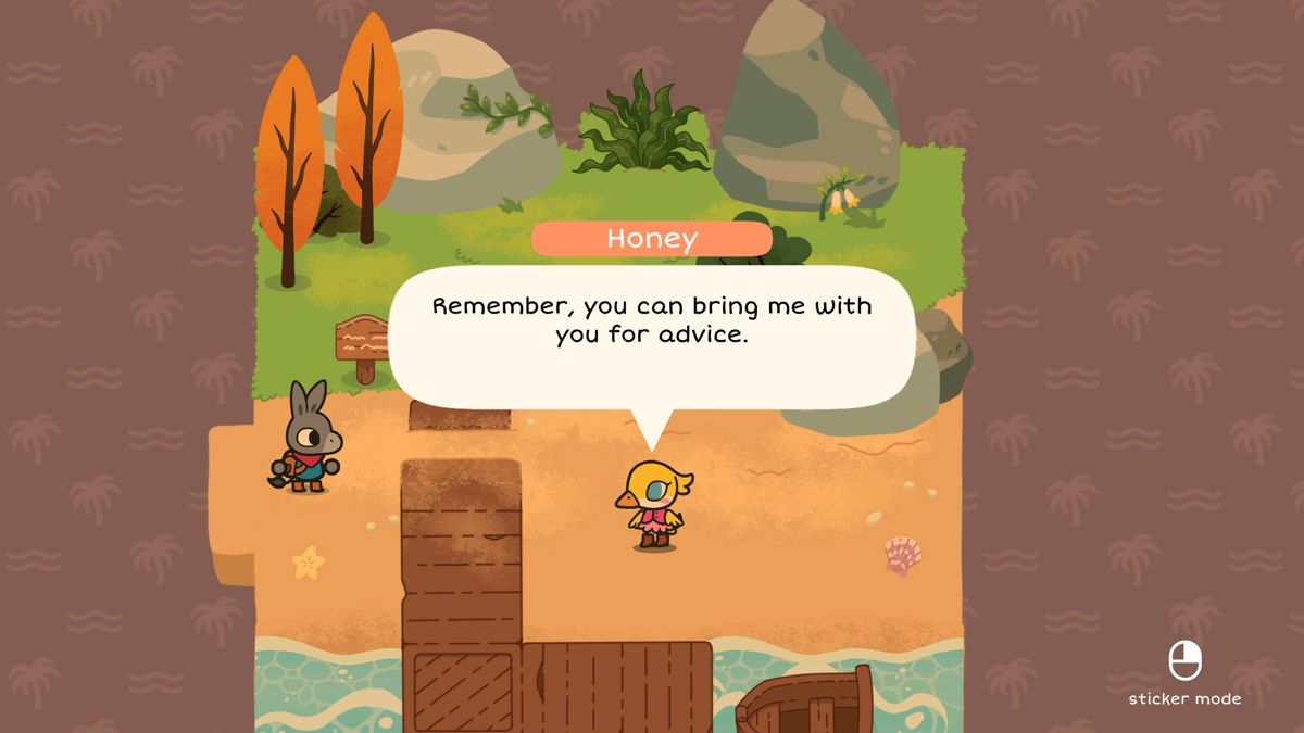 A Tiny Sticker Tale (Windows) screenshot: Honey seems to be a portable guide