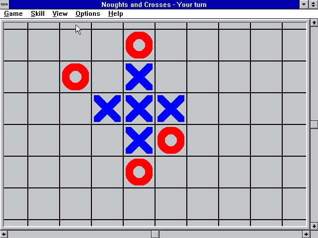 Noughts and Crosses (Windows 3.x) screenshot: The board, zoomed in