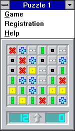 Puzzle 1 (Windows 3.x) screenshot: Start of a puzzle on a 6x6 grid