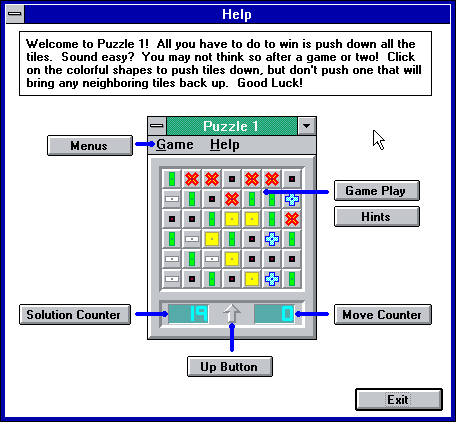 Puzzle 1 (Windows 3.x) screenshot: The help window