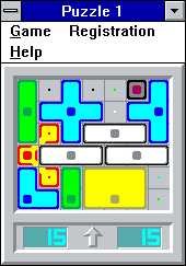 Puzzle 1 (Windows 3.x) screenshot: After the puzzle is finished, all the clicked tiles are gradually shown...