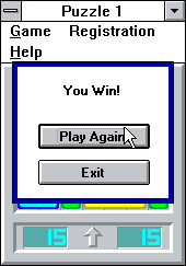Puzzle 1 (Windows 3.x) screenshot: ...and a victory message appears
