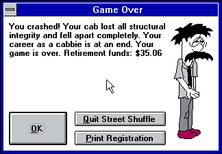 Street Shuffle (Windows 3.x) screenshot: Game over - ran out of health