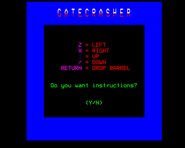 Gatecrasher (BBC Micro) screenshot: Commands
