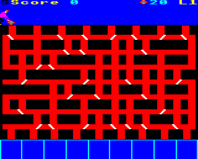 Gatecrasher (BBC Micro) screenshot: Deciding Where to Drop a Barrel