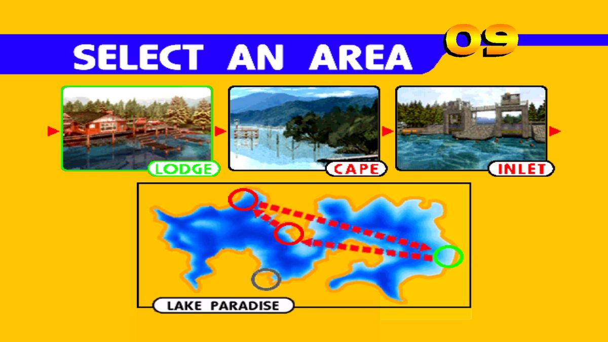 SEGA Bass Fishing (Windows) screenshot: Only 3 stages to choose from in Arcade mode.