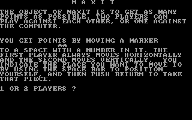 Maxit (DOS) screenshot: The game instructions