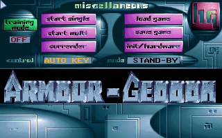 Armour-Geddon (DOS) screenshot: Main Menu