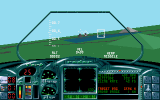 Armour-Geddon (DOS) screenshot: Inside the cockpit of a fighter
