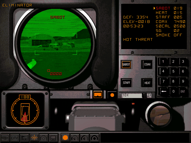Armored Fist 2 (DOS) screenshot: Viewing the A-10 from the nightvision mode