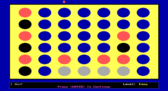 4-In-A-Row (DOS) screenshot: The computer has won