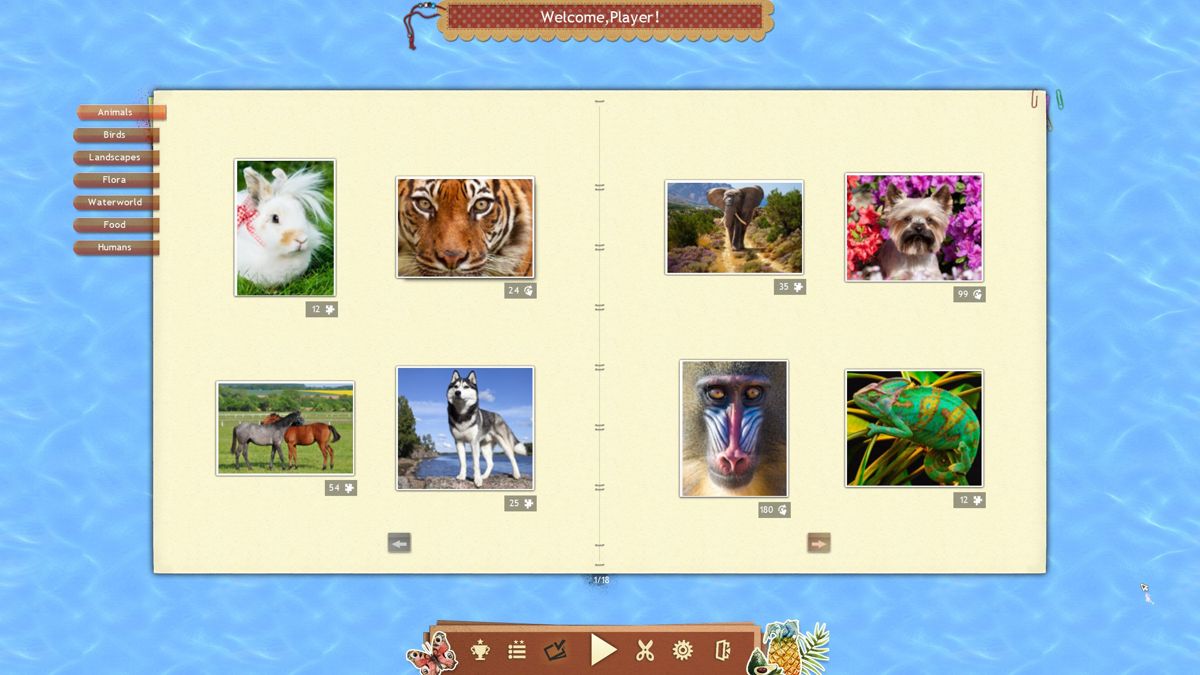 1001 Jigsaw: Earth Chronicles 4 (Windows) screenshot: All the available puzzles are in an album. To play a puzzle first select it in the album and then click the PLAY button
