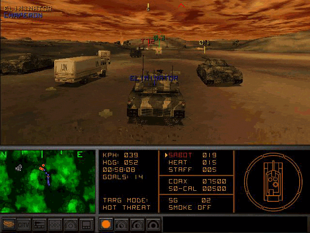 Armored Fist 2 (DOS) screenshot: Babysitting this U.N. peacekeeping convoy