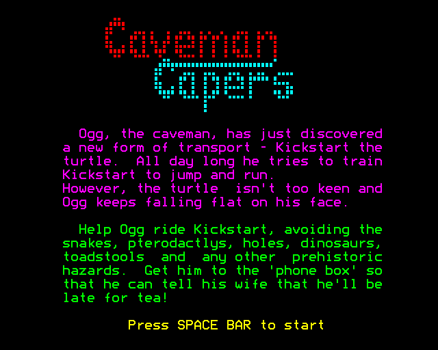 Caveman Capers (BBC Micro) screenshot: Instructions