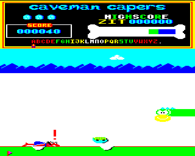 Caveman Capers (BBC Micro) screenshot: Hit a Hole
