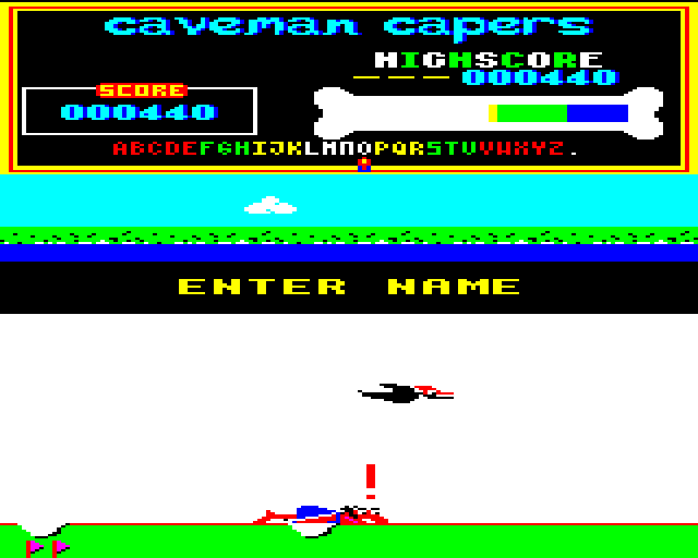 Caveman Capers (BBC Micro) screenshot: Submitting a High Score