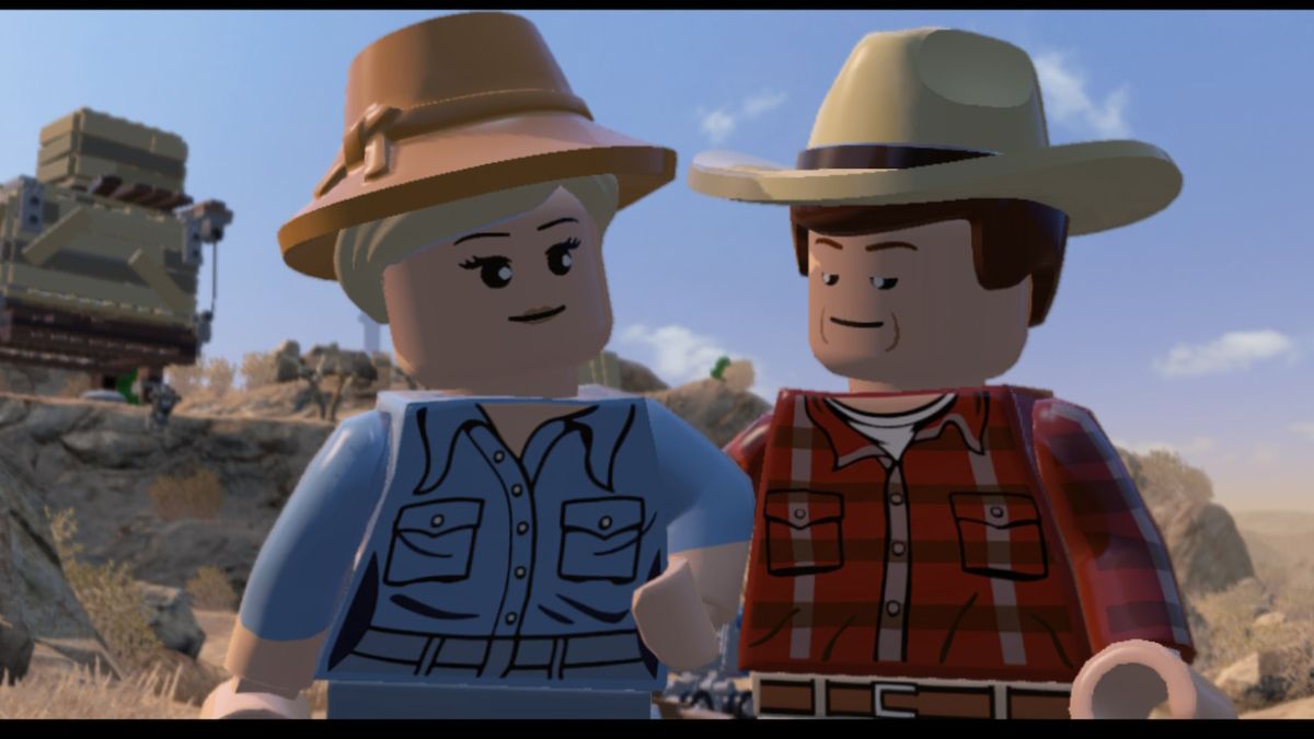 LEGO Jurassic World (Nintendo Switch) screenshot: Cutscene featuring Dr. Ellie Sattler and Dr. Alan Grant