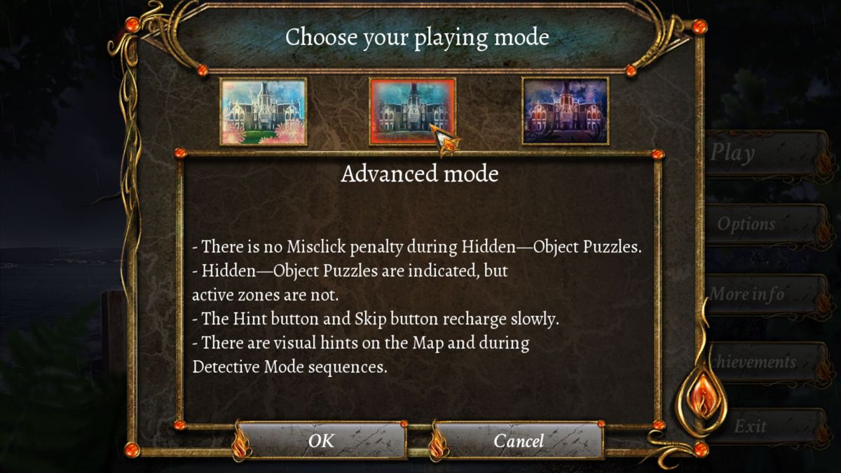 9 Clues 2: The Ward (Windows) screenshot: There are three difficulty settings. I played the game using the casual setting