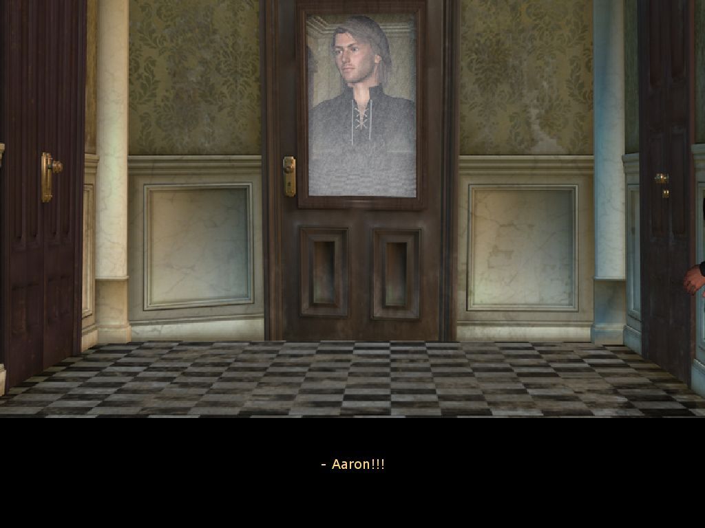 Aaron Crane: Paintings Come Alive (Windows) screenshot: This is Aaron's dad shown in a mirror that is about to shatter. He looks way younger than Aaron.