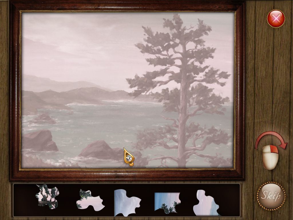 Aaron Crane: Paintings Come Alive (Windows) screenshot: I found a few jigsaw puzzle pictures in this game. Only a few pieces are displayed and when one piece is placed correctly another appears to replace it until they are all used up.