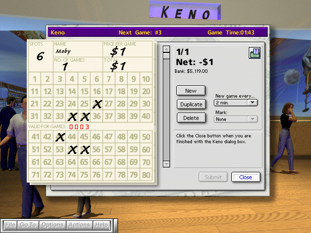 Hoyle Casino (Windows) screenshot: Keno
