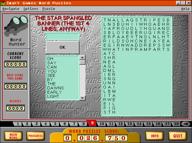 Smart Games Word Puzzles #1 (Windows 3.x) screenshot: Word Hunter
