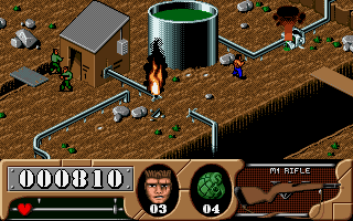 Arnie Savage: Combat Commando (DOS) screenshot: In the chemical plant mission, you have to blow up at least 15 pipeline valves.