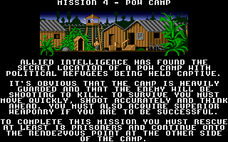 Arnie Savage: Combat Commando (DOS) screenshot: Mission description: the jungle camp.