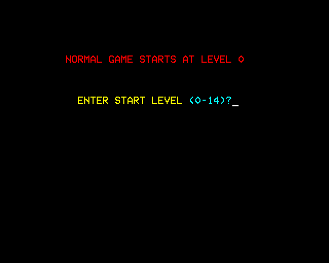 Stratobomber (BBC Micro) screenshot: Level Select