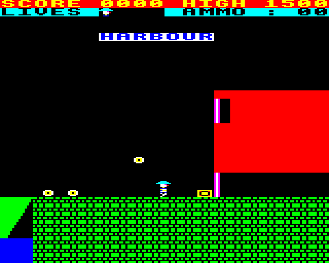 Peg Leg (BBC Micro) screenshot: Stealing Gold at the Fort