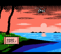 CrossFire (NES) screenshot: "Good luck" - they say as you fly to your dangerous mission