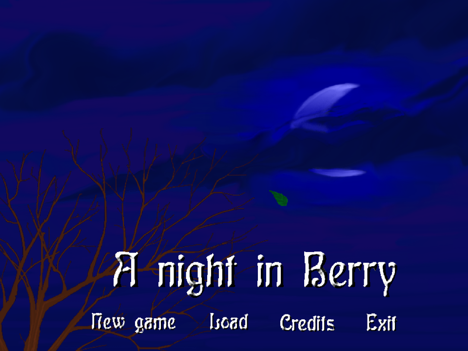 A Night in Berry (Windows) screenshot: Title screen in English