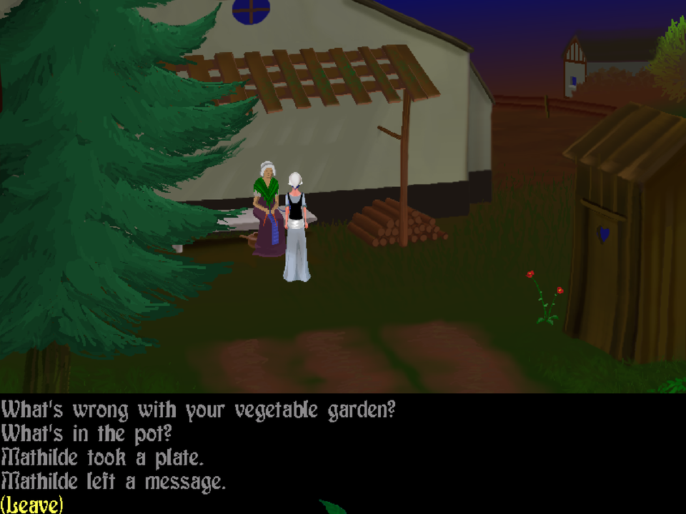 A Night in Berry (Windows) screenshot: Conversation options between Lizaigne and Mathilde's grandmother