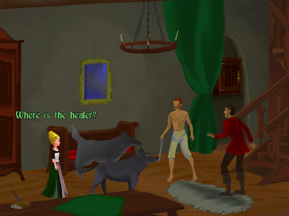 A Night in Berry (Windows) screenshot: Mathilde surprises the officials with wolves
