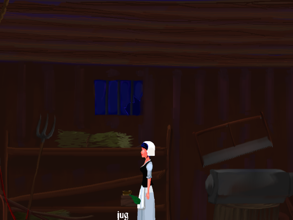 A Night in Berry (Windows) screenshot: Lizaigne in the barn