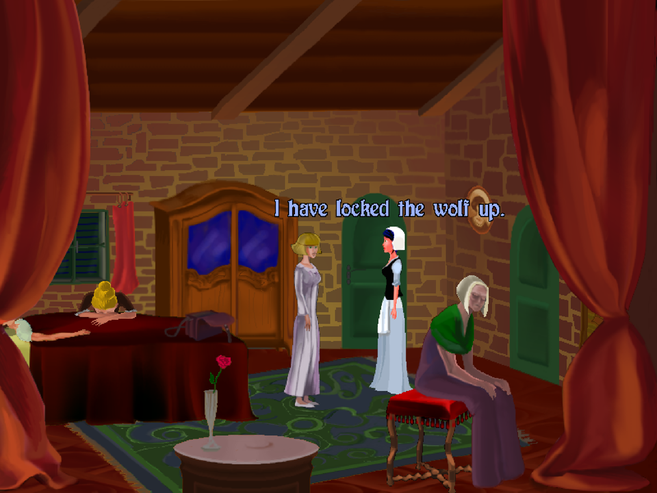 A Night in Berry (Windows) screenshot: Meeting at the bed of Mathilde's father Cyr