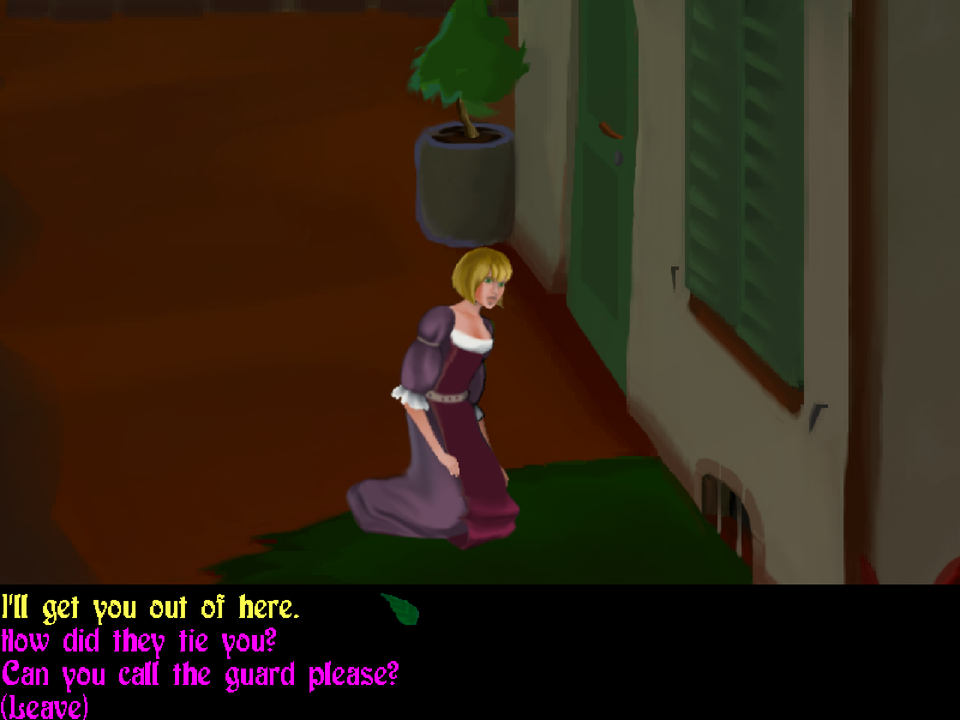 A Night in Berry (Windows) screenshot: Louyse Burgeois talks to the imprisoned Mathilde and Lizaigne