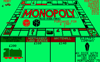 Monopoly (Amstrad CPC) screenshot: A property is being brought