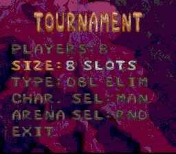 Clay Fighter 2: Judgement Clay (SNES) screenshot: Tournament menu