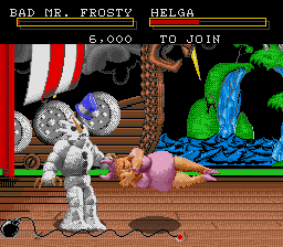 Clay Fighter (Genesis) screenshot: Helga with driver right into the mid section