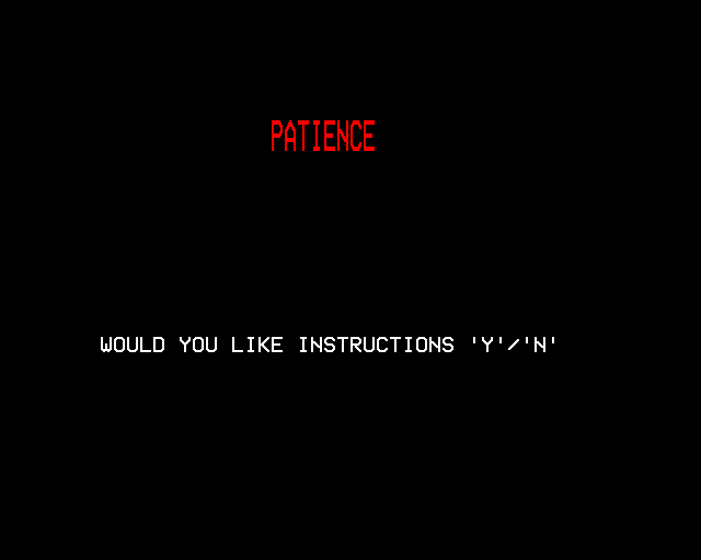 Pontoon & Patience (BBC Micro) screenshot: Patience: Title Screen