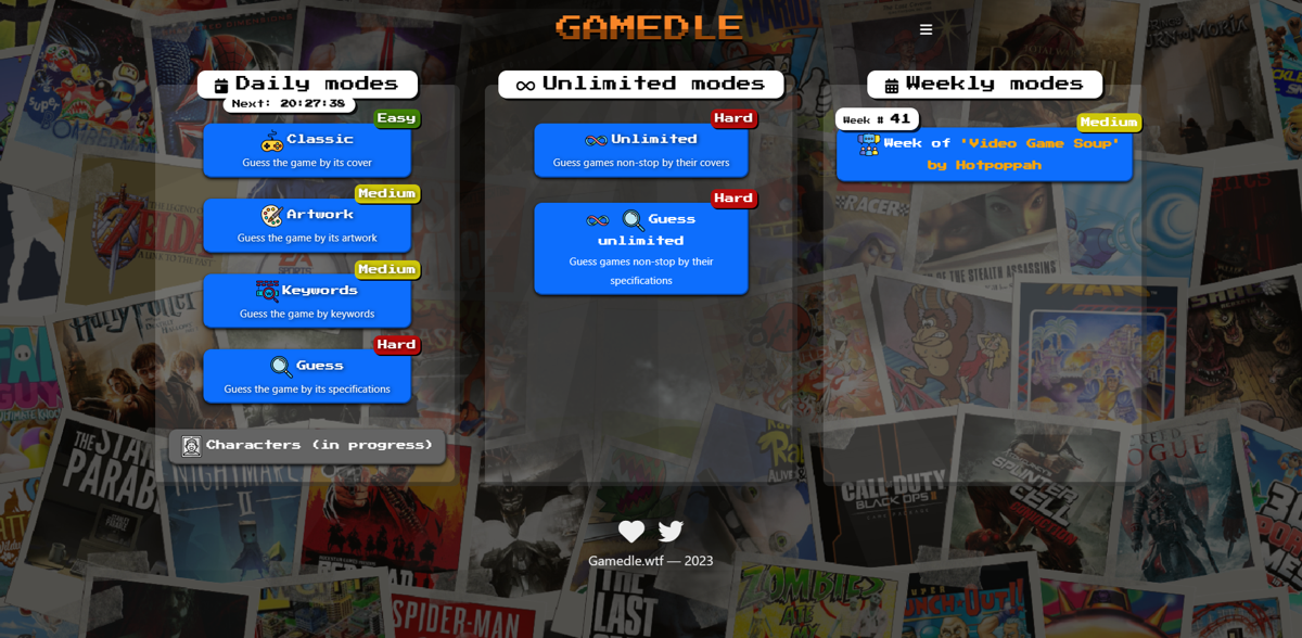 Gamedle (Browser) screenshot: Home screen