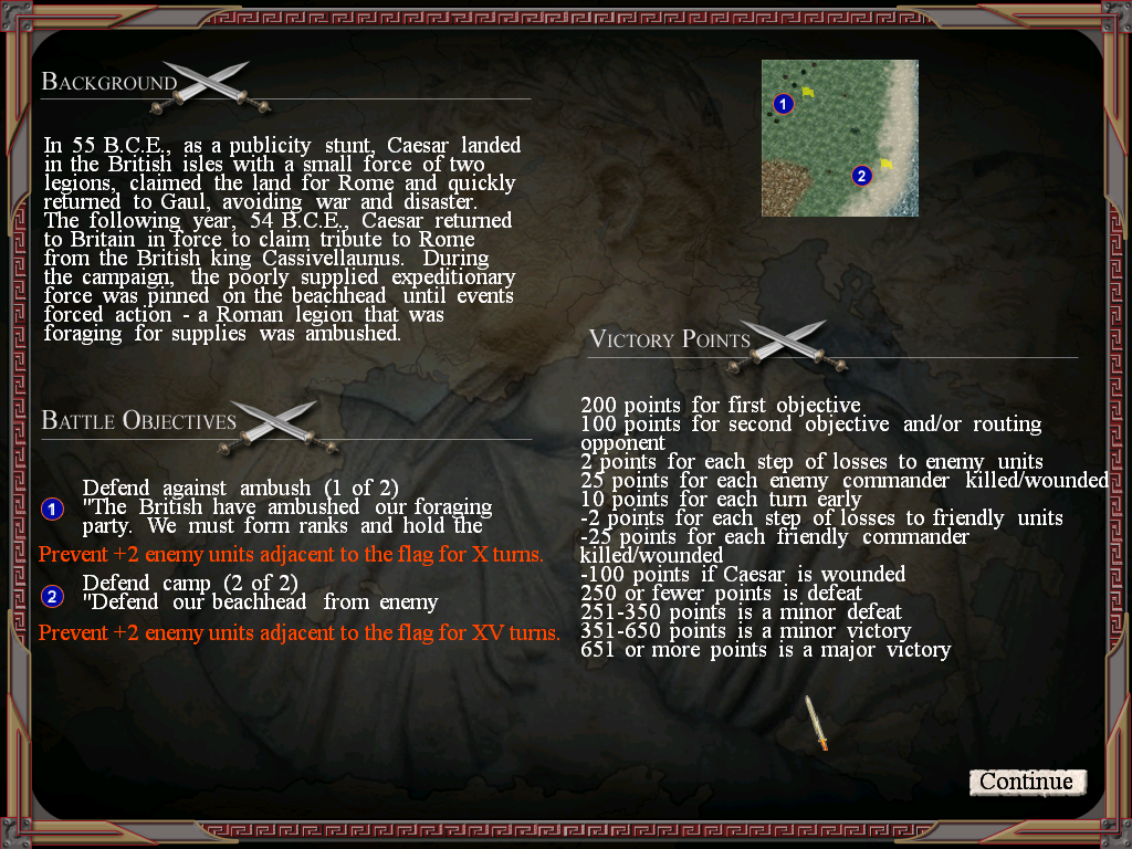 Tin Soldiers: Julius Caesar (Windows) screenshot: Briefing screen
