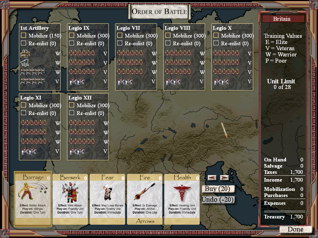 Tin Soldiers: Julius Caesar (Windows) screenshot: Order of battle