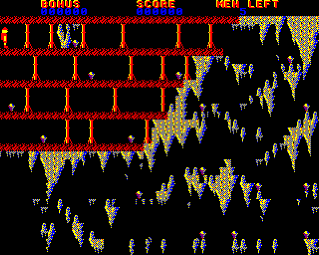 Stairway to Hell (BBC Micro) screenshot: Dangerous Caves
