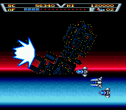 Arrow Flash (Genesis) screenshot: In a flashy shield, robot form