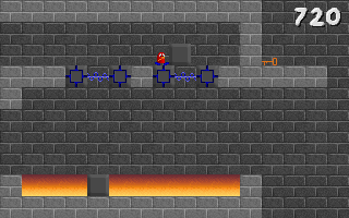 Aro (DOS) screenshot: Pushing a brick in order to cross the treacherous.